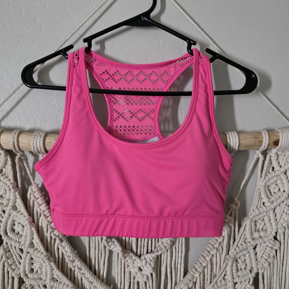 Vibrant Pink Sports Bra with Wide Straps and Supportive Band